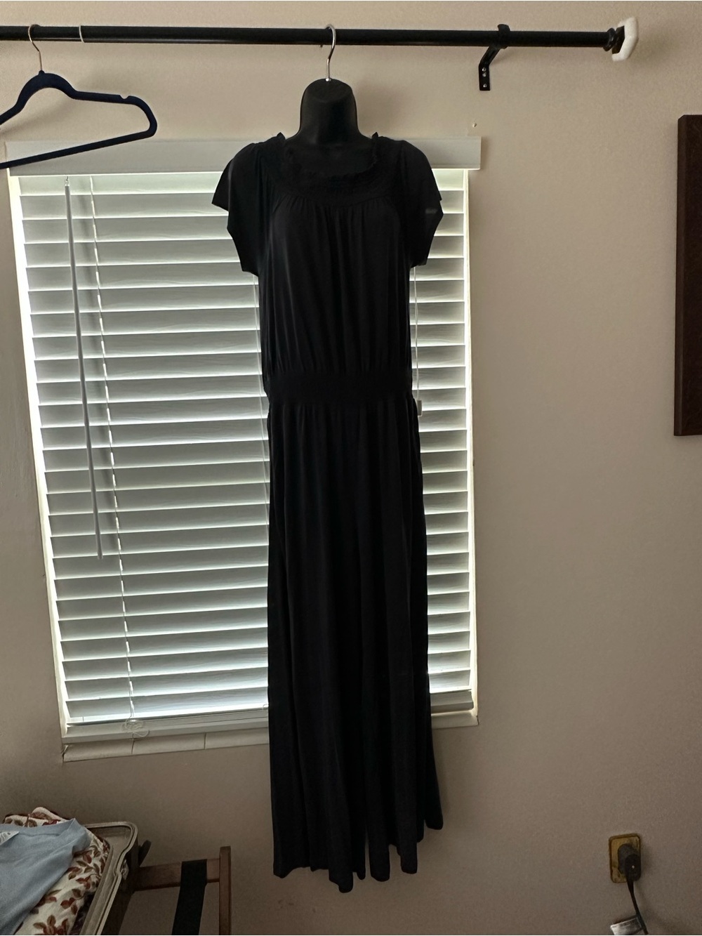 Anthropologie Black Short-Sleeve Flowing Maxi Dress